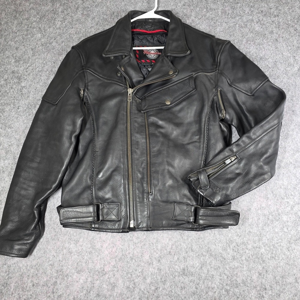 Milwaukee Motorcycle Leather Biker Heavy Jacket Mens Large Black Thinsulate Moto